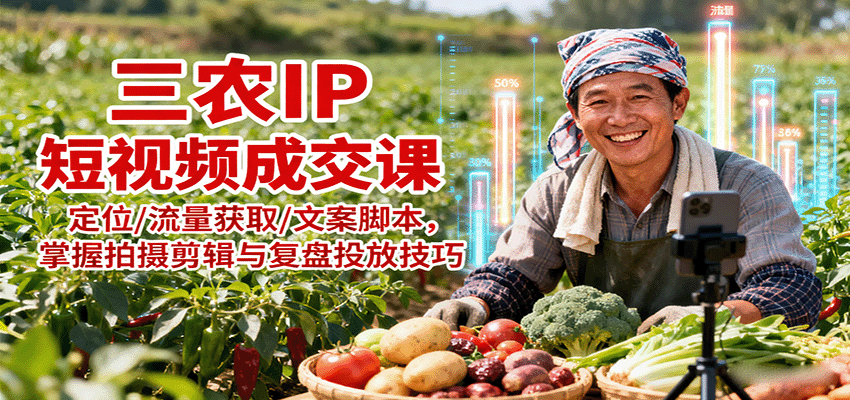 三农IP短视频成交课：定位/流量获取/文案脚本，掌握拍摄剪辑与复盘投放技巧-摇钱述