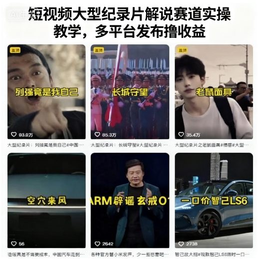 短视频大型纪录片解说赛道实操教学，多平台发布撸收益-摇钱述