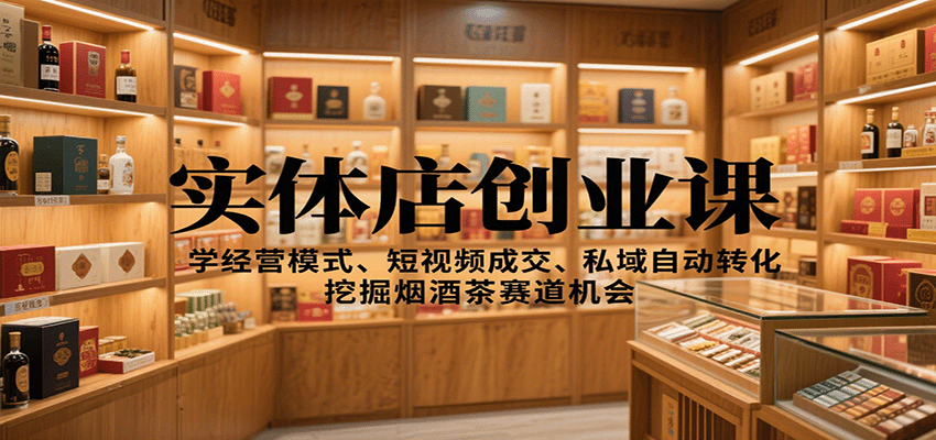 实体店创业课：学经营模式、短视频成交、私域自动转化，挖掘烟酒茶赛道机会-摇钱述