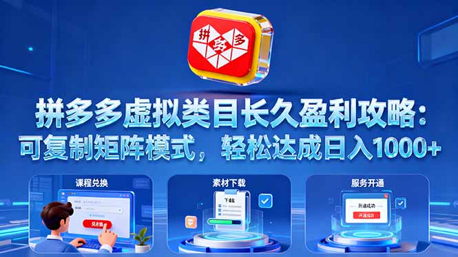 拼多多虚拟类目长久盈利攻略：可复制矩阵模式，轻松达成日入 1000+-摇钱述
