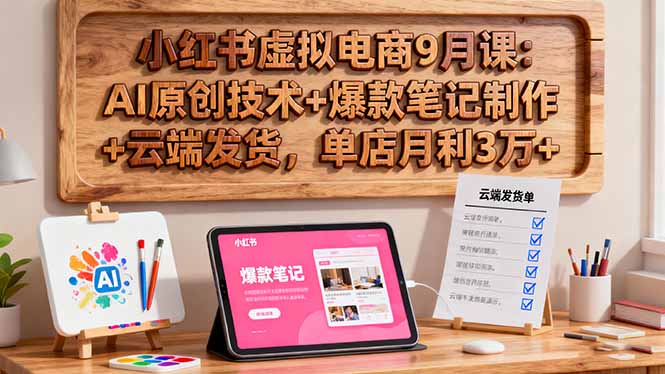 小红书虚拟电商9月课：AI原创技术+爆款笔记制作+云端发货，单店月利3万+-摇钱述