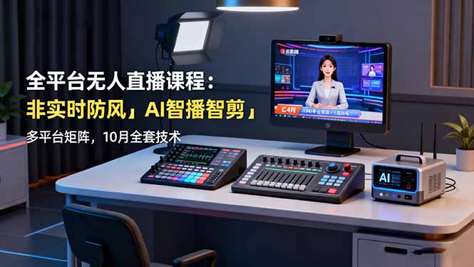 全平台无人直播课程：非实时防风＋AI智播智剪＋多平台矩阵，10月全套技术-摇钱述