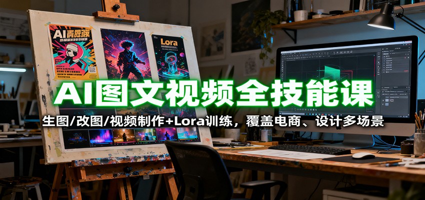 AI图文视频全技能课：生图/改图/视频制作+Lora训练，覆盖电商 、设计多场景-摇钱述