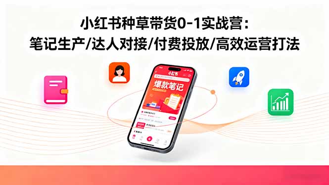 小红书种草带货0-1实战营：笔记生产/达人对接/付费投放/高效运营打法-摇钱述