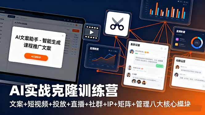 AI实战克隆训练营：文案+短视频+投放+直播+社群+IP+矩阵+管理八大核心模块-摇钱述