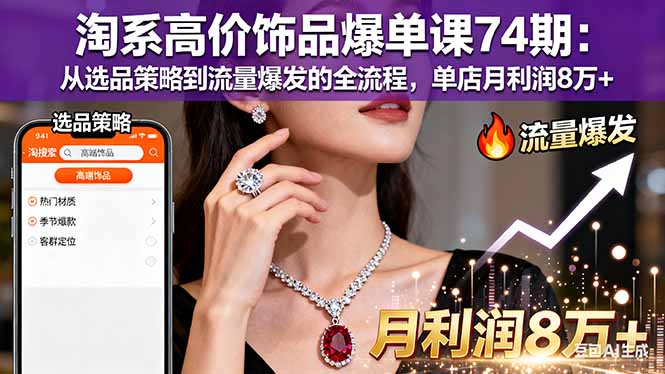 淘系高价饰品爆单课74期：从选品策略到流量爆发的全流程，单店月利润8万+-摇钱述