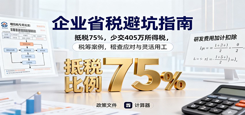 企业省税避坑指南:抵税75%,少交405万所得税,税筹案例,稽查应对与灵活用工-摇钱述
