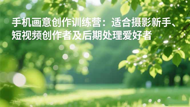 手机摄影之画意创作训练营：适合摄影新手、短视频创作者及后期处理爱好者-摇钱述