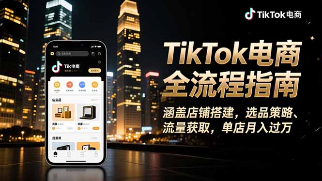 TikTok电商全流程指南，涵盖店铺搭建、选品策略、流量获取，单店月入过万-摇钱述